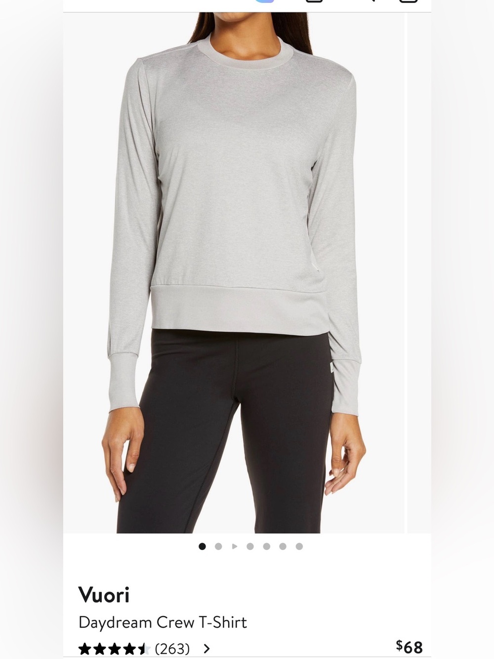 Vuori Daydream Long Sleeve Top - Light Heather Gray - size Large